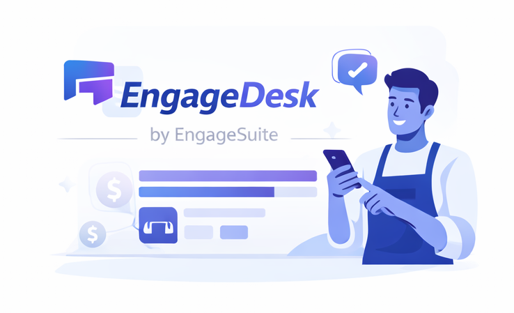 EngageDesk agent customization workflow showing business-specific knowledge base and tone configuration